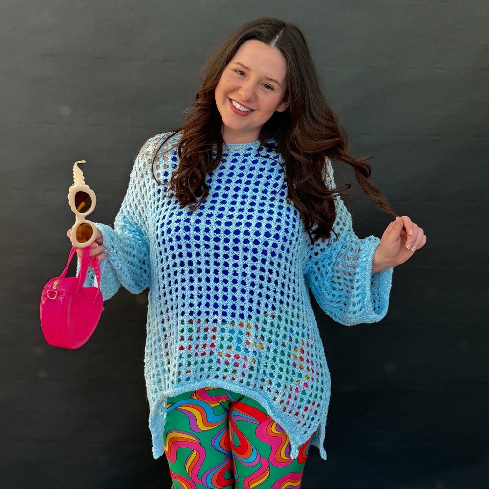 Blue Mesh Layering Top